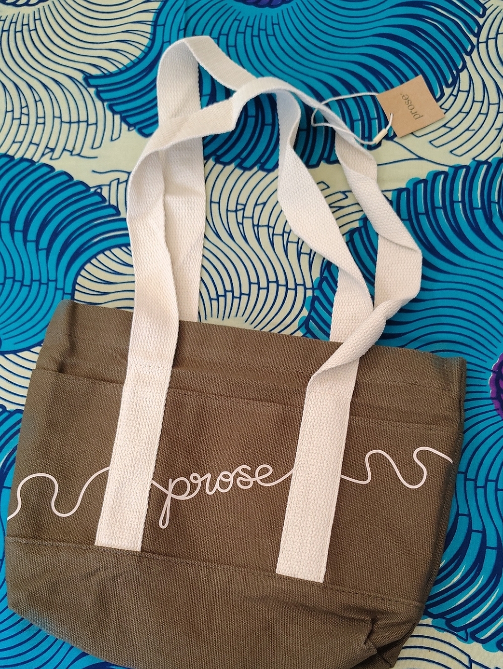 Prose Olive Canvas Tote with Cream Straps and Script Logo